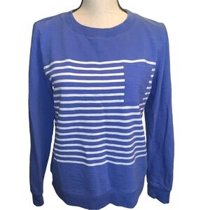 Talbots French Terry Slub Striped Blue White Lightweight Sweatshirt in Size S